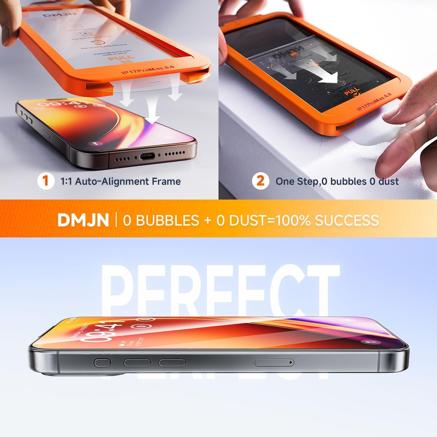 Strongest 9H+ Glass for iPhone 17 Pro Max Screen Protector (13FT Military Grade Shatterproof, Easy Installation) Screen Protector 17 Pro Max Tempered Glass 6.9", Full Edge Coverage, 2025, 2 Pack