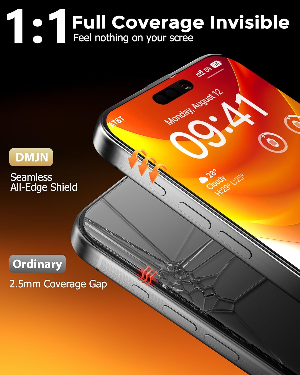 9H+ Top Glass for iPhone 16 Pro Privacy Screen Protector (13FT Military Grade Shatterproof & 100% Anti-Spy) Privacy Screen iPhone 16 Pro Glass,2 Pack