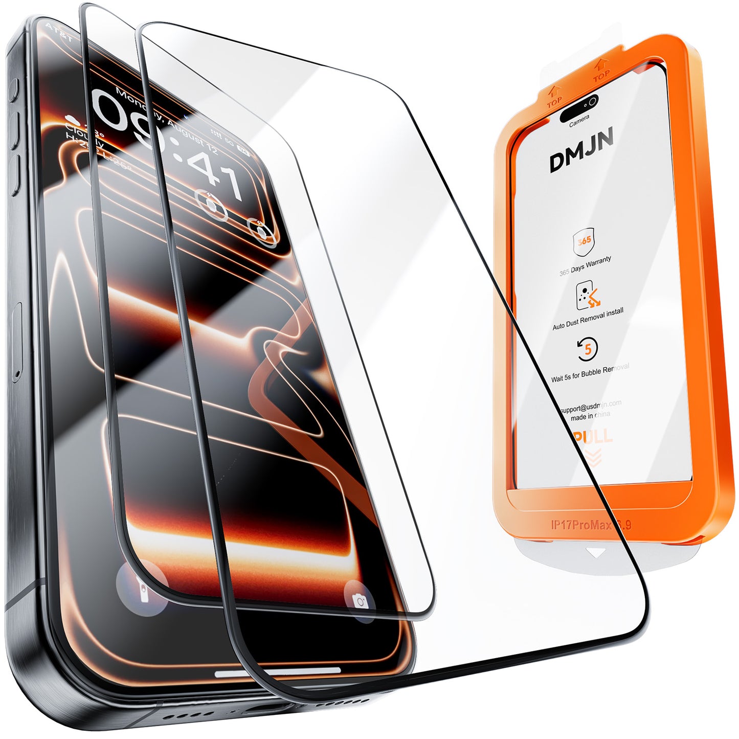 DMJN Unbreak 9H+ Glass for iPhone 17 Pro Max Screen Protector (13FT Military Grade Shatterproof, Easy Installation) Screen Protector 17 Pro Max Tempered Glass, Full Edge Coverage, 2 Packs