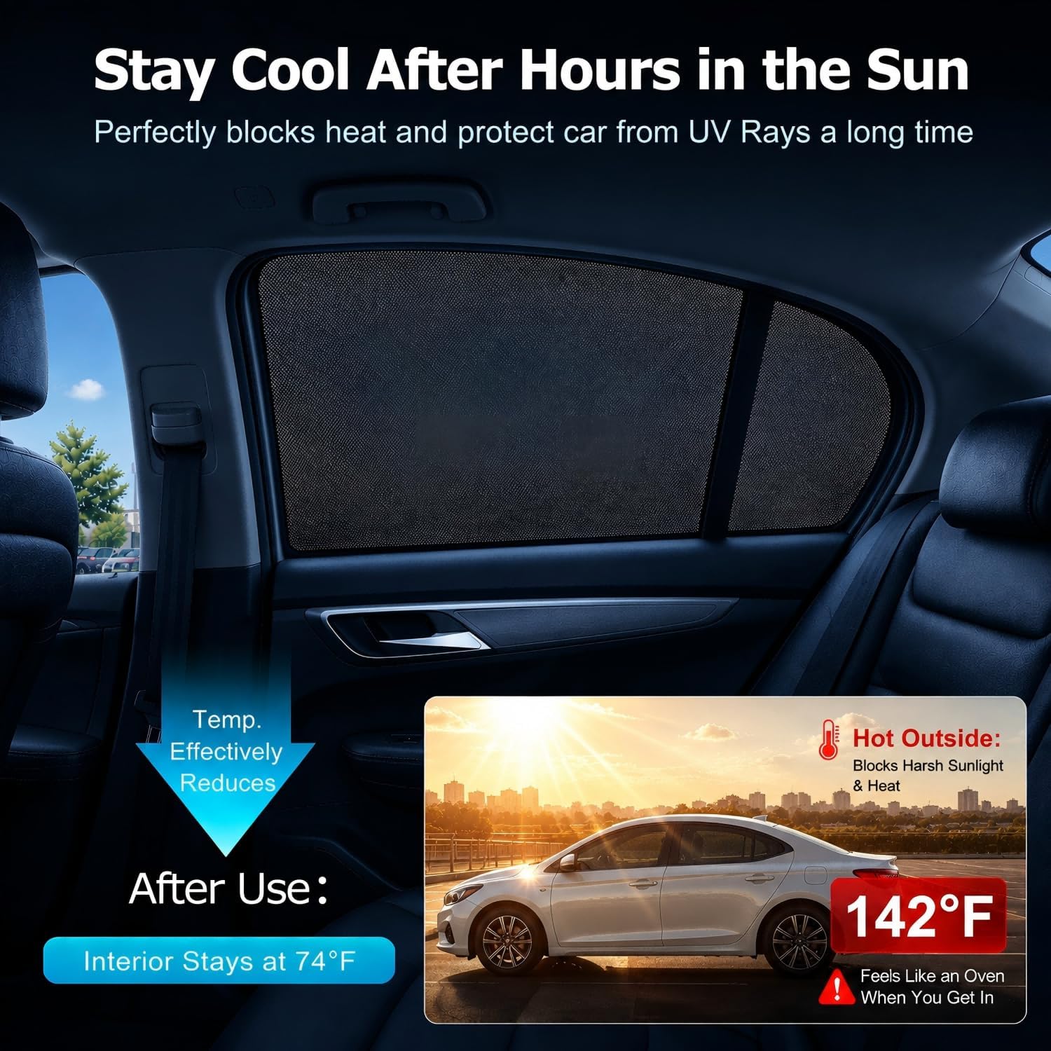 Car Window Shades for Baby (100% UV & Sun Block) Car Side Windows Covers Sun Shades for Baby in Car,Easy-Install Nano Ice-Crystal Coating-Universal Fit (Medium),2 Pack