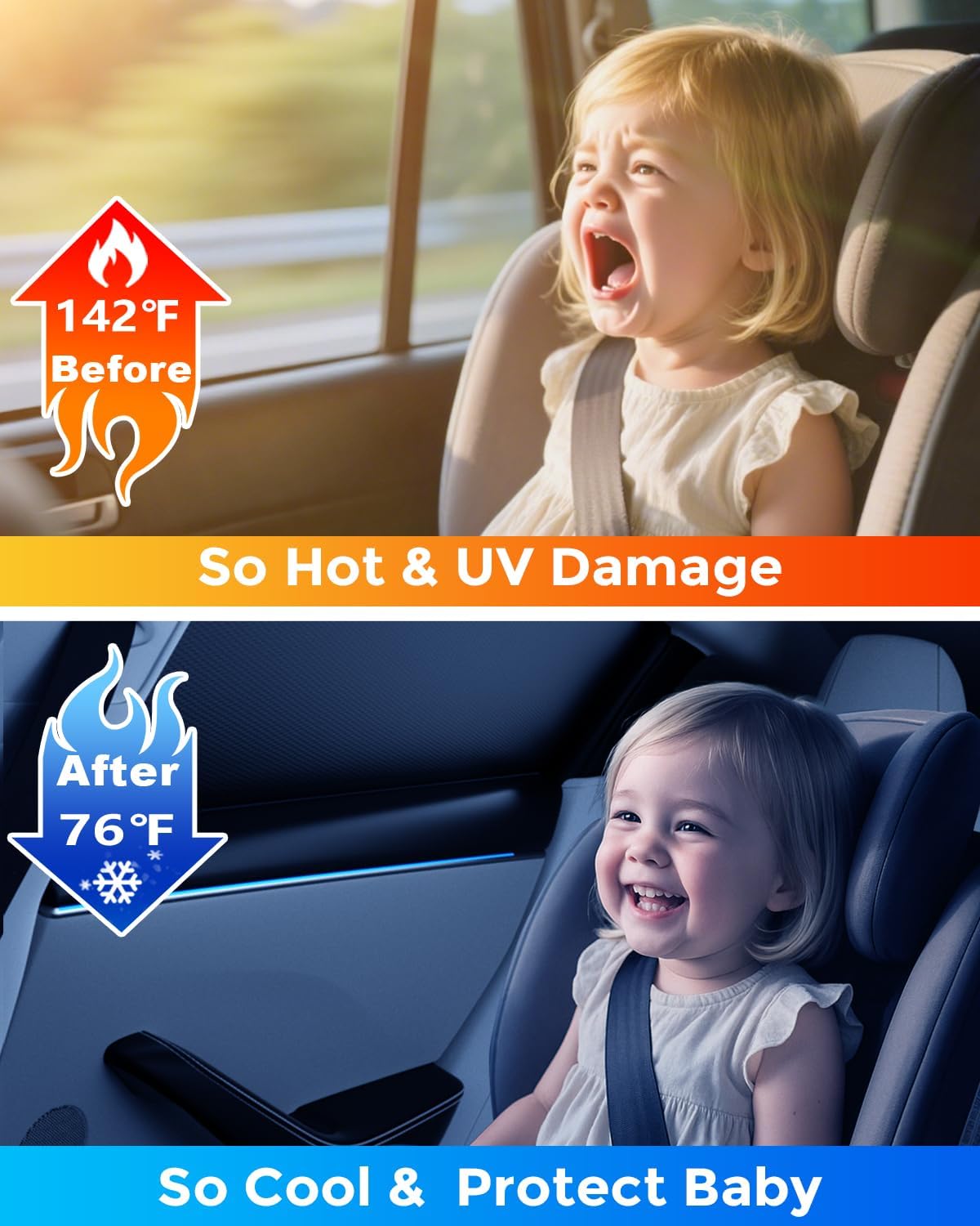 Car Window Shades for Baby (100% UV & Sun Block) Car Side Windows Covers Sun Shades for Baby in Car,Easy-Install Nano Ice-Crystal Coating-Universal Fit (Medium),2 Pack