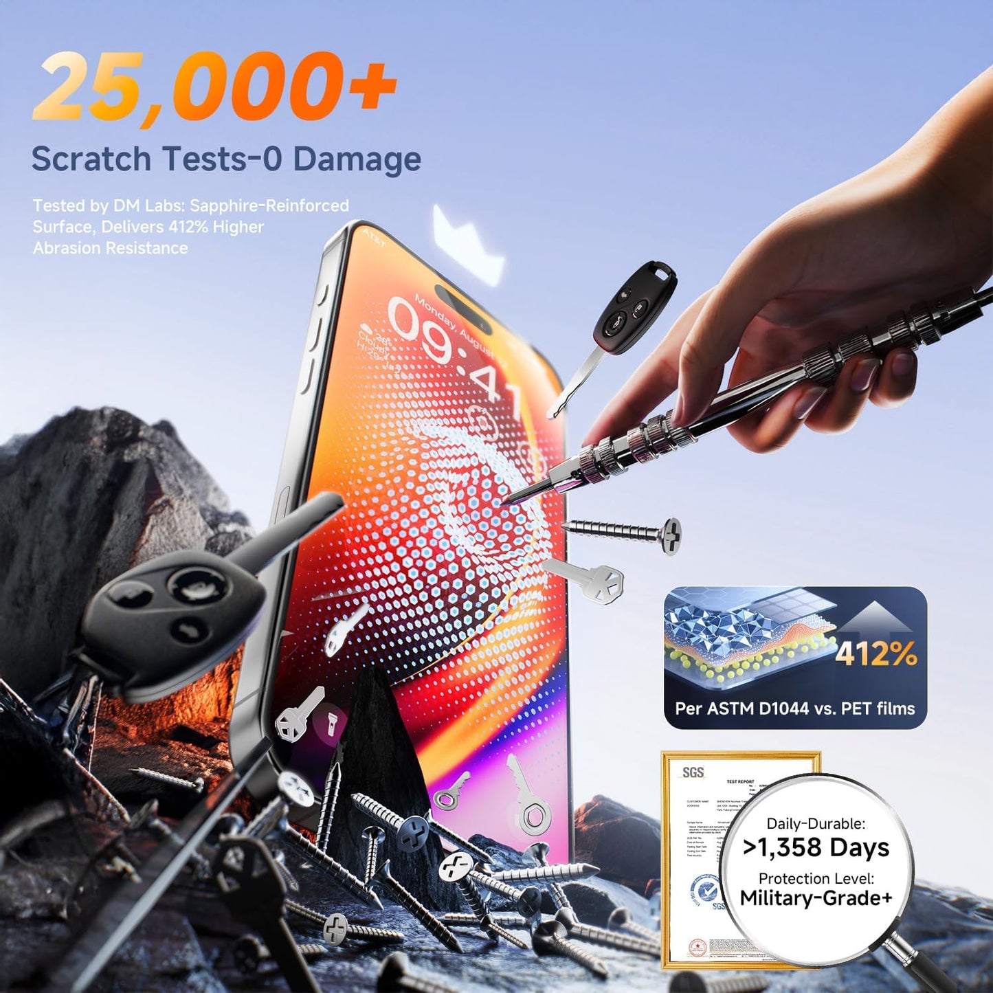 NeverCrack 9H+ Top Glass for iPhone Air Screen Protector (13FT Military Grade Shatterproof & Easy Installation) Screen Protector Air Tempered Glass, Full Edge Coverage, Longest Durable, 2 Pack